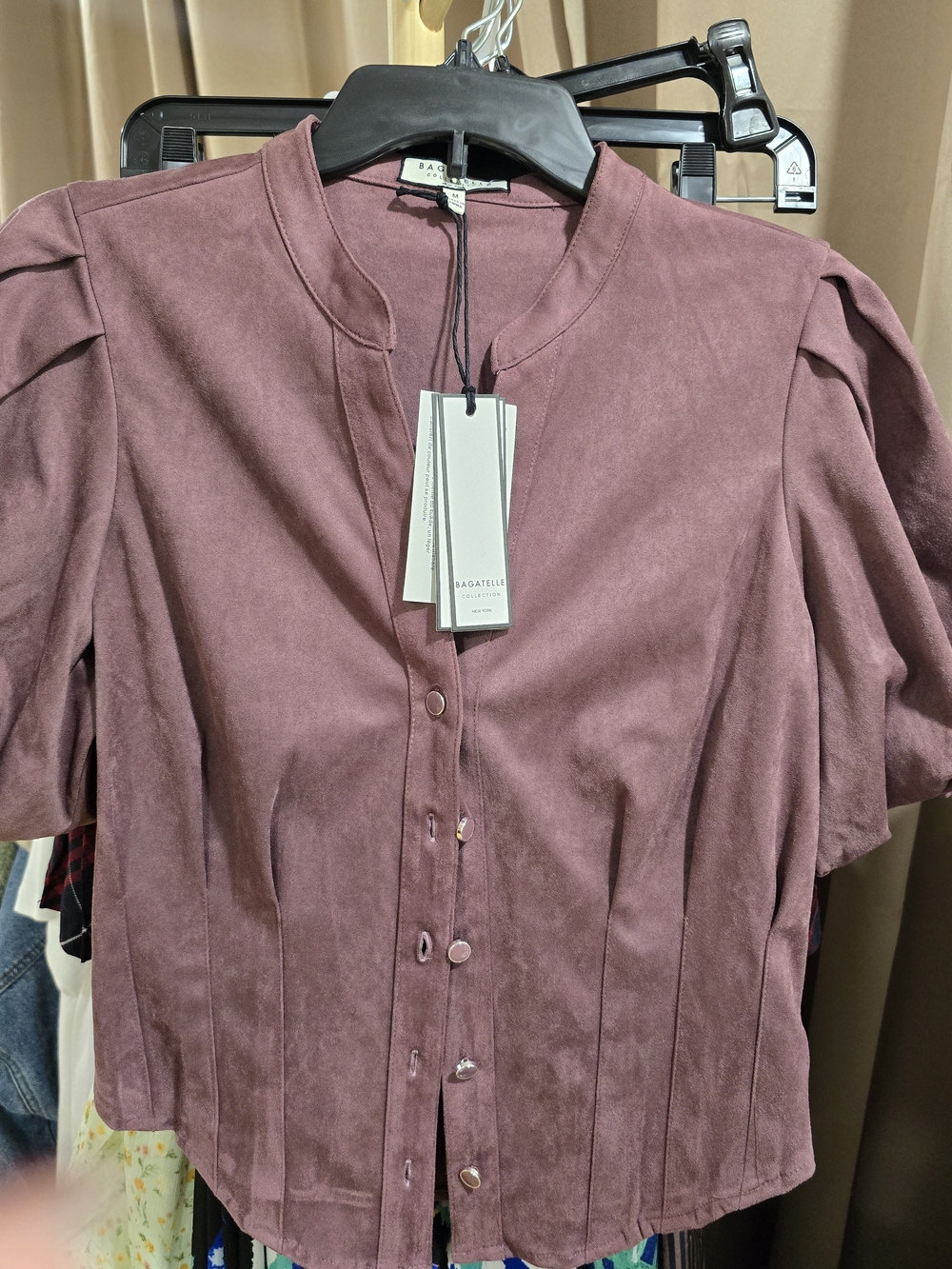 Bagatelle Mauve Button-Front Short Sleeve Top